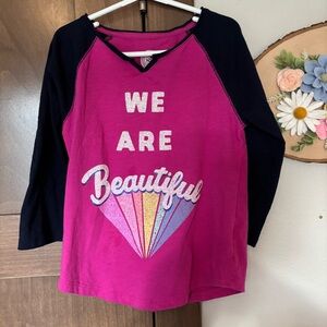 Girls So Pink & Navy Blue Baseball Long Sleeved Graphic  Tee Sparkly Size 7/8